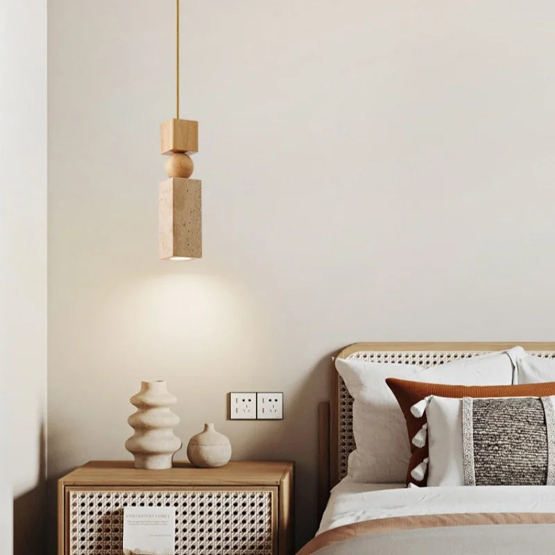 Afralia™ Yellow Travertine Pendant Light | Mid-Century Modern LED Dining Room Hanging Lamp