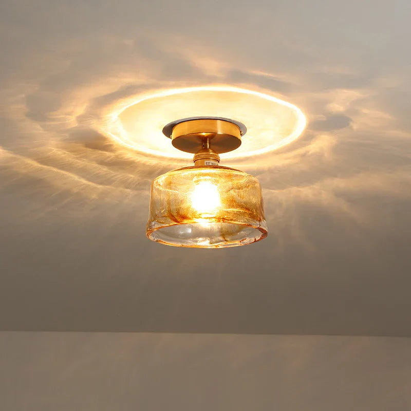 Amber Glass LED Ceiling Lights Modern Home Lighting Copper Socket
