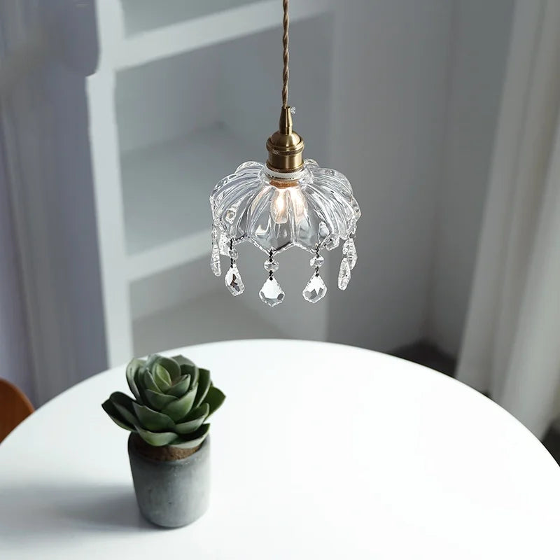 Nordic LED Wall Light Fixture Wood Glass Copper Hanging Lamp