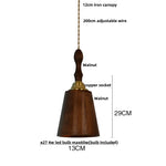 Walnut Wood LED Pendant Light in Copper Japan Style Hanging Lamp