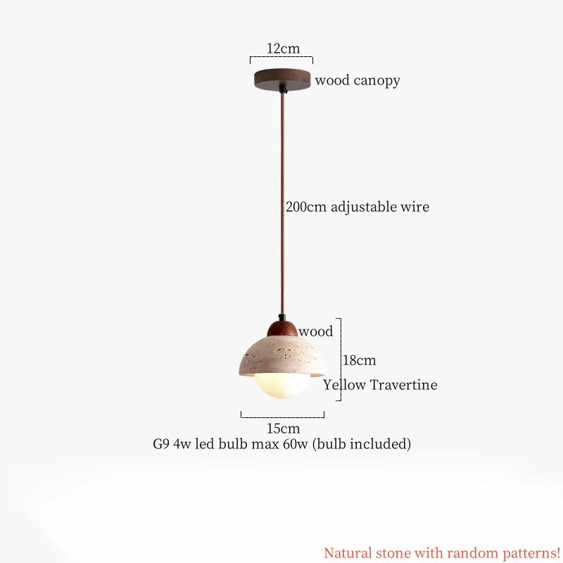 Cream Glass LED Pendant Lights Modern Wood Yellow Travertine Pendant Lamp