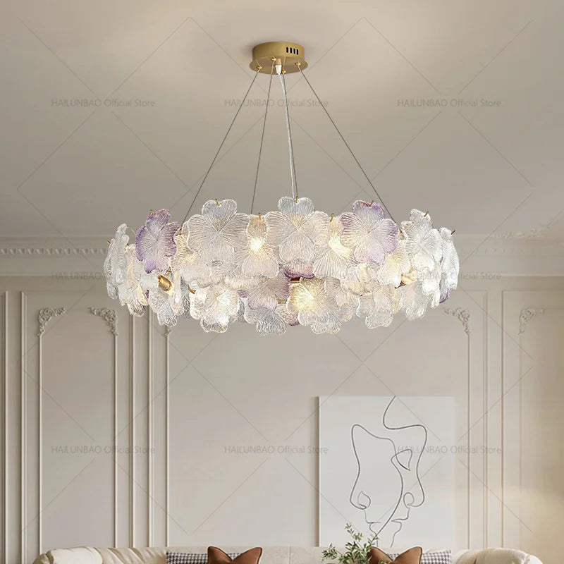 Afralia Petals Crystal Chandelier Light: French Living Room & Dining Room Luxury Lighting