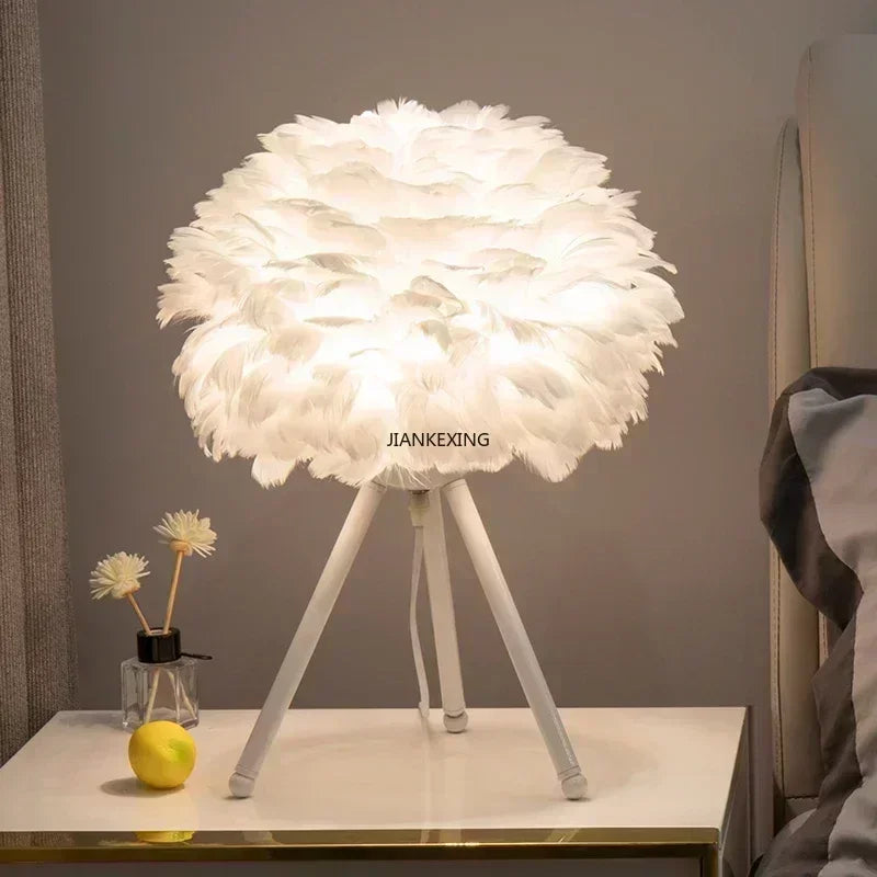 Feather Table Lamp Desk Light for Bedroom and Living Room