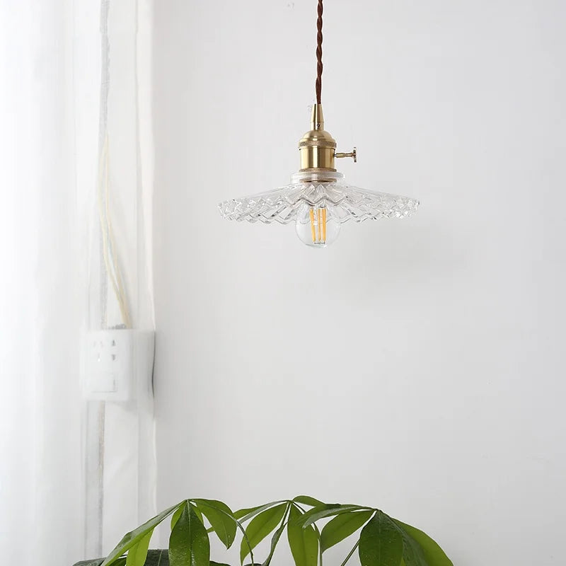 Glass Copper LED Pendant Lamp with Wire Adjustment & Knob Switch