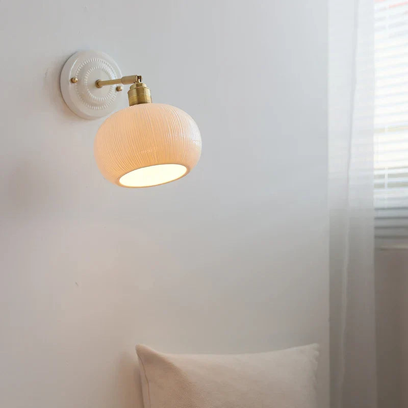 Afralia™ Nordic Ceramic LED Wall Sconce Copper Bedside Lamp for Living Room Bedroom Mirror