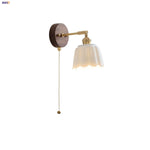 White Flower Ceramic LED Wall Sconce with Wood Base and Copper Rotate