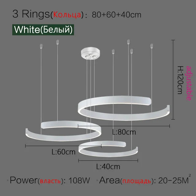 Nordic Ring LED Pendant Chandelier for Home Living Dining Kitchen Lighting