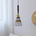 Afralia™ Tiffany Glass LED Pendant Light with Walnut Copper Knob Switch