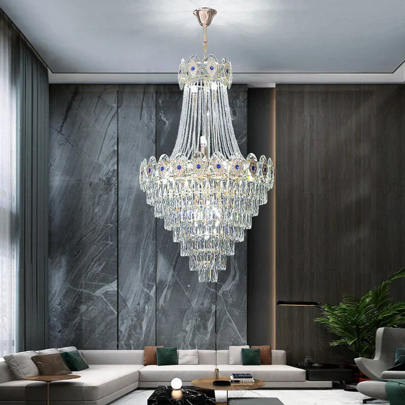 Gold Round Chandelier Dimmable LED Stair Lights Luxury Suspension Lamp