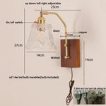 LED Glass & Wood Wall Lamp with Pull Chain Switch for Living Room, Bedroom, Bathroom