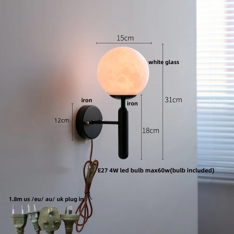 Afralia™ Modern Black Iron LED Wall Light with Glass Shade & Pull Chain Switch