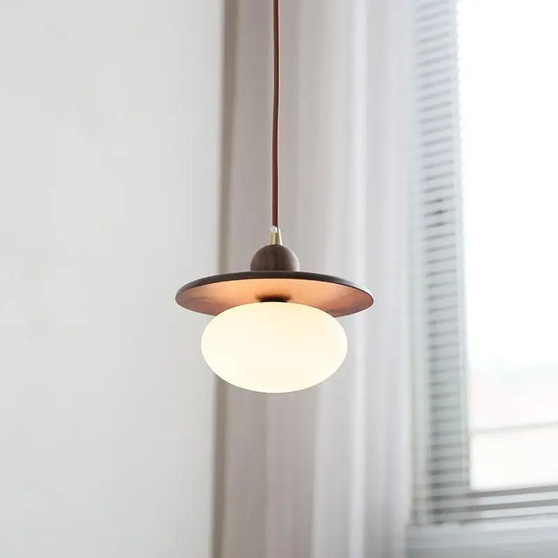 Afralia™ Glass LED Pendant Lamp with Walnut Wood Brass Accent