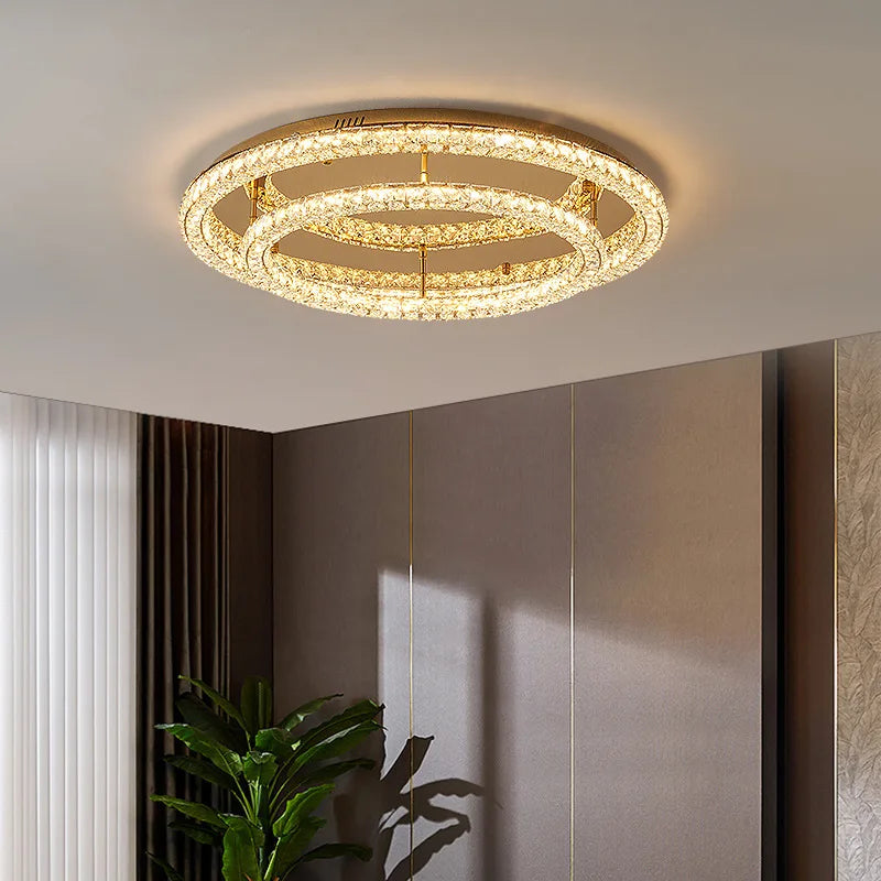 Afralia™ Modern Luxury Dimmable Crystal Chandelier Round Steel LED Ceiling Light