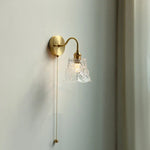 Clear Glass LED Wall Sconce Pull Chain Switch Modern Copper Bedside Lamp
