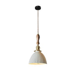 White Ceramic Brass LED Pendant Light - Vintage Japanese Hanglamp