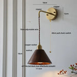 Wood LED Wall Lamp with Copper Socket & Pull Chain Switch - Adjustable Staircase Light