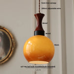 Amber LED Pendant Light Fixture Wood Glass Loft Adjustable Hang Lamp