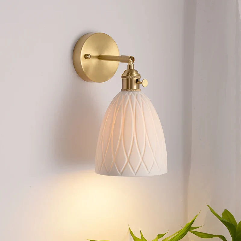 Afralia™ Nordic Ceramic LED Wall Sconce | Brass Wall Light Fixture for Living Room Bedroom