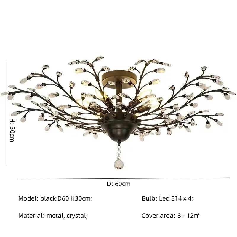 Crystal Tree Chandelier Ceiling Light for Bedroom with LED E14 Bulbs
