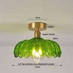 Green Flower Glass Copper Ceiling Light - Nordic Modern LED, Living Room Bedroom Hallway Fixtures