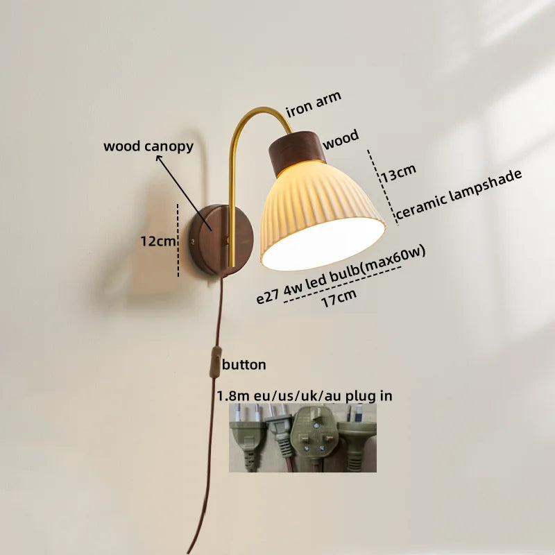 Ceramic Wood LED Wall Lights Modern Bedside Lamp for Home Decor