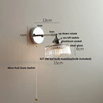 Afralia™ Iron Rotate LED Wall Light Modern Pull Chain Switch Clear Glass Wandlamp