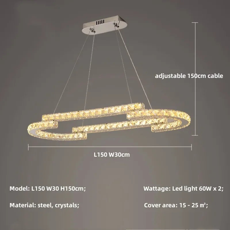 Oval Steel LED Pendant Lights with K9 Crystals