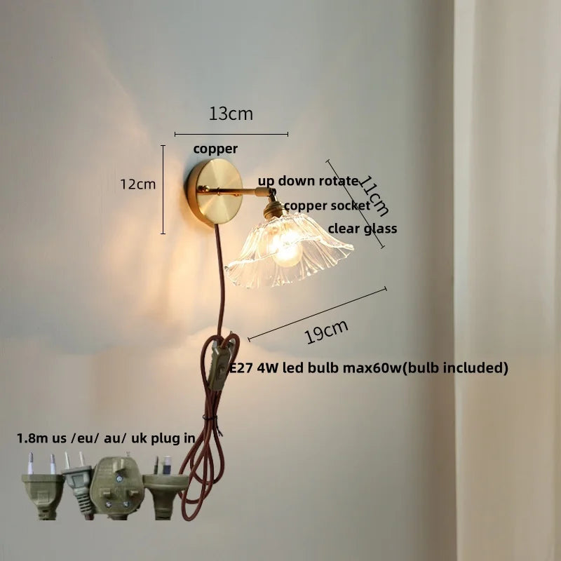 White Glass Copper LED Wall Sconce with Pull Chain Switch
