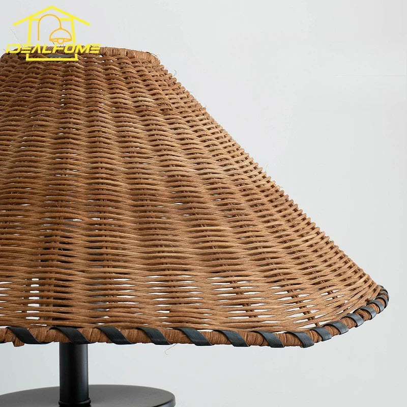 Wabi-sabi Ceramic Rattan Weave Table Lamp LED E27 for Living Room Bedroom Hotel