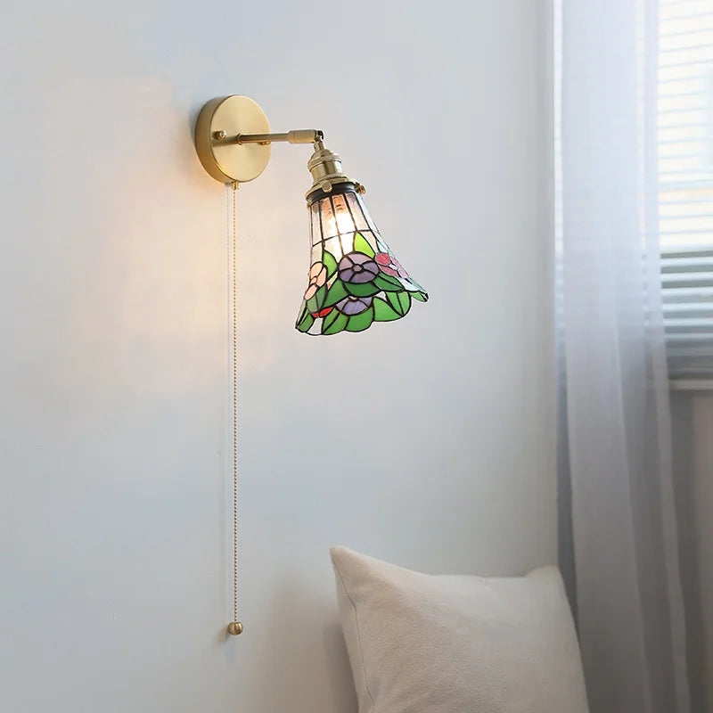 Rotatable Flower Glass LED Wall Sconce with Pull Chain Switch for Home Decor