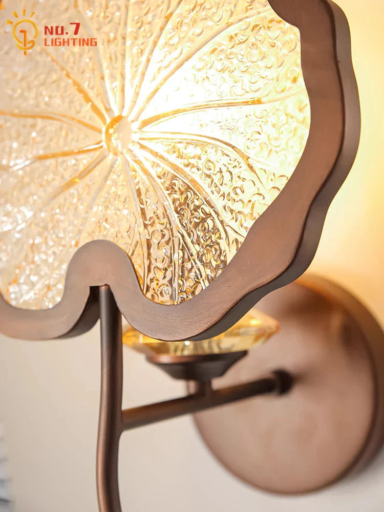 Zen Art Glass Lotus Flower LED Wall Lamp for Bedroom Living Room