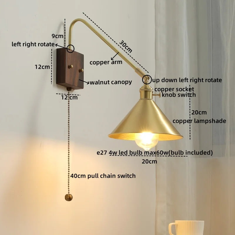 Walnut Copper LED Wall Lights Modern Bedside Lamp Applique Da Parete