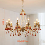 Luxury Red Crystal Candle Chandelier LED Pendant Light - Copper E14 Glamourizing Luminarias