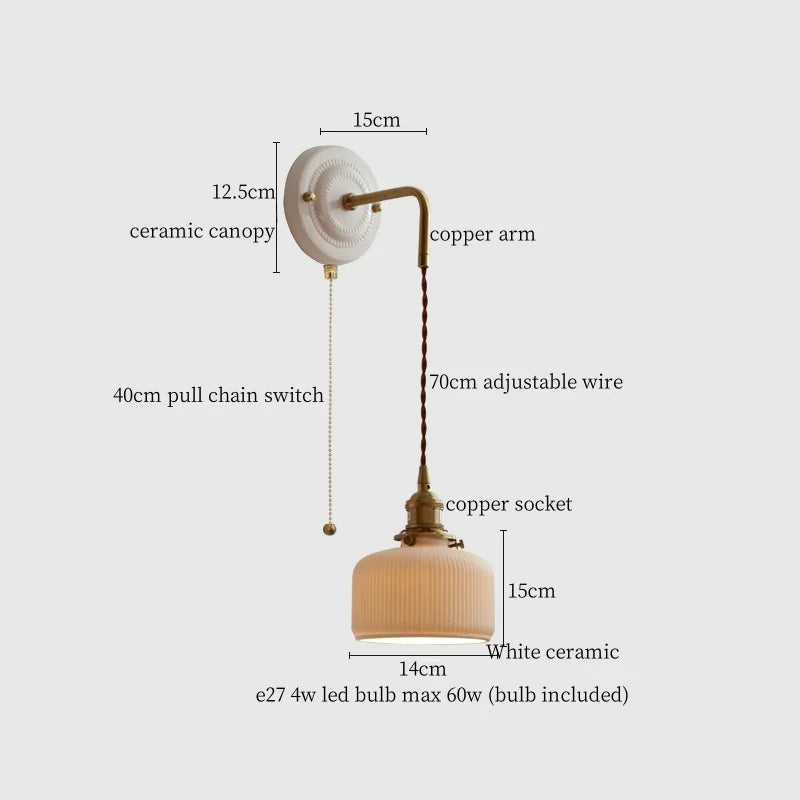 Afralia™ Ceramic Canopy LED Wall Lamp Copper Arm Modern Home Decor Applique Murale