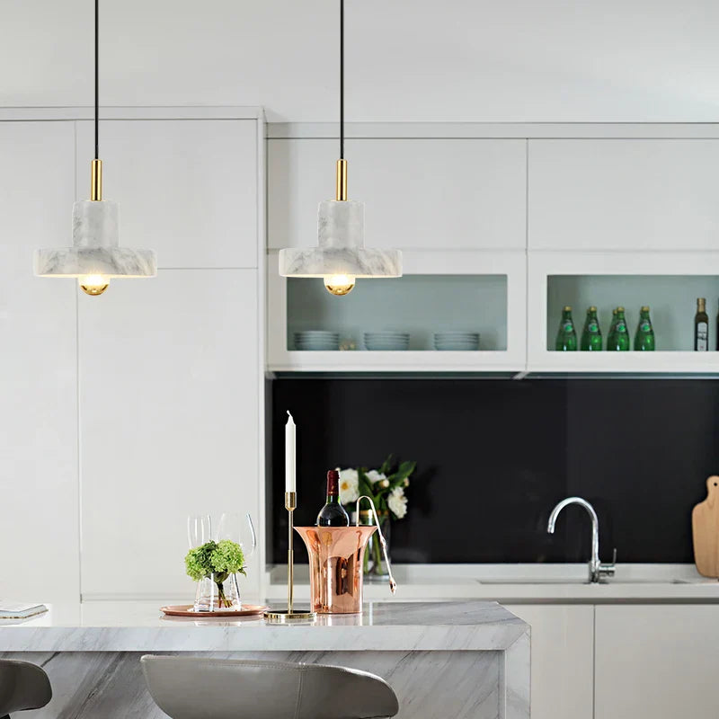 Afralia™ White Marble LED Pendant Light Fixture Copper Nordic Modern Hanging Lamp
