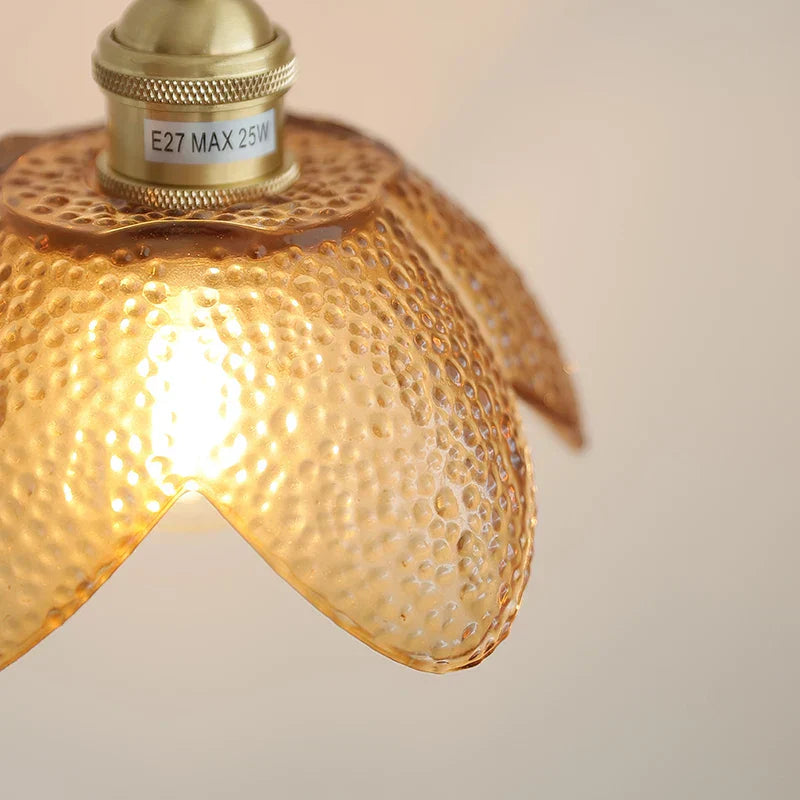 Amber Glass LED Pendant Light Fixture Nordic Modern Copper Hanging Lamp