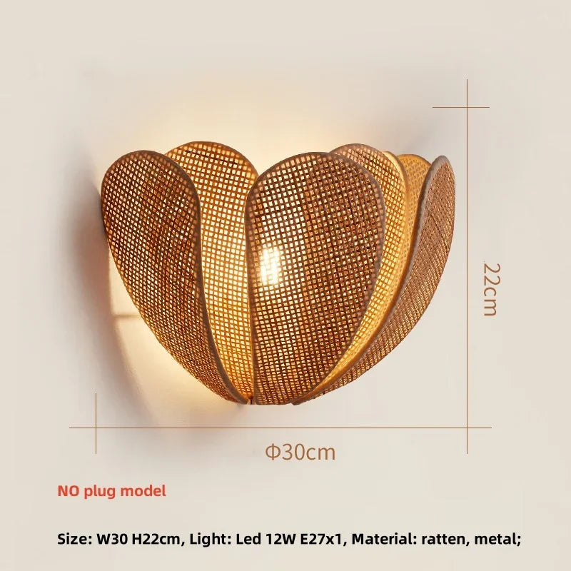 Afralia™ Wabi Sabi Rattan Wall Scones Minimalist Art Deco LED Lighting