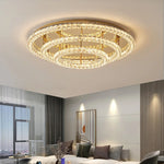 Afralia™ Modern Luxury Dimmable Crystal Chandelier Round Steel LED Ceiling Light