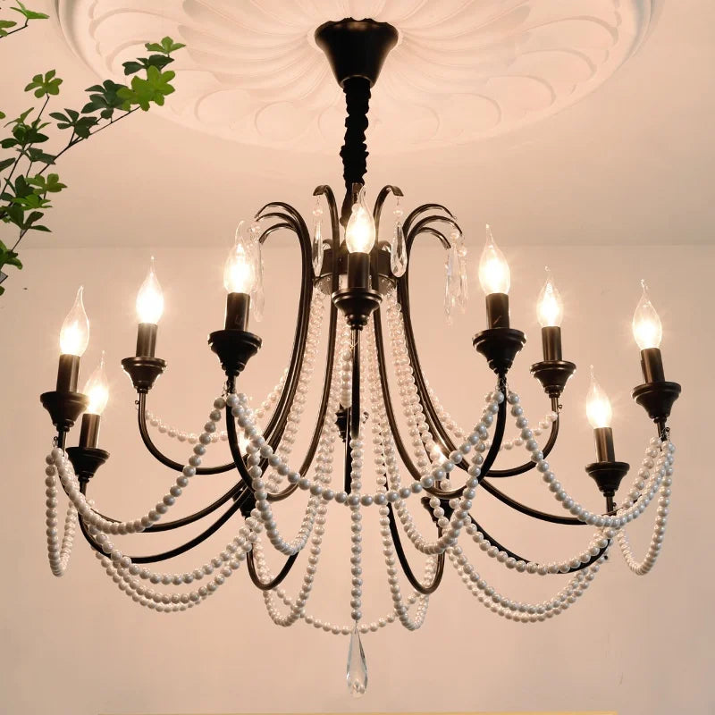 Elegant Black Crystal Chandelier Pendant Light for Living Room