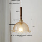 Afralia™ Modern LED Glass Pendant Light Fixture Walnut Wood Hang Lamp