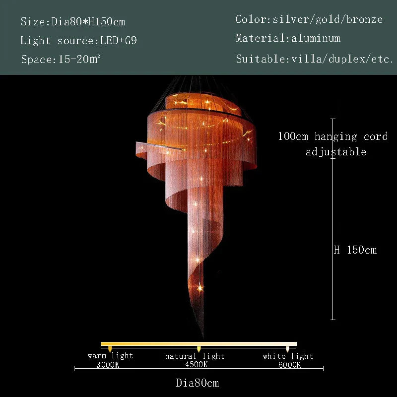 Gold Tassel LED Chandelier for High Ceilings - Elegant Home Decor Lighting