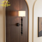 Wall Lamp LED E27 Solid Walnut/Black Wood Medieval Design