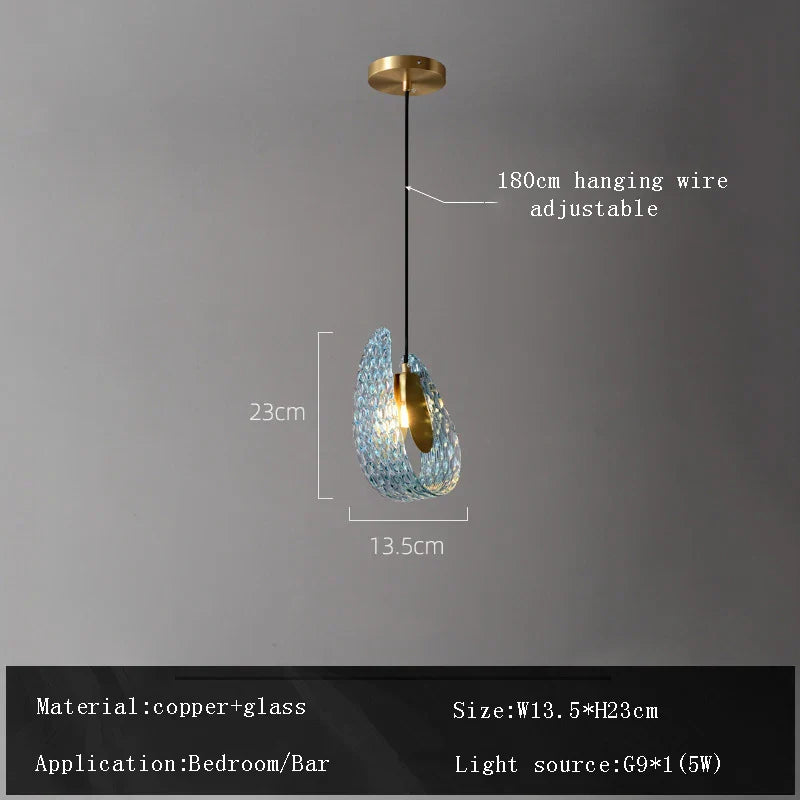 Blue Glass Flower Ceiling Chandelier Copper Hanging Lamps