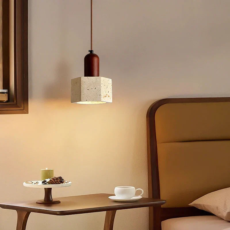 Yellow Travertine LED Pendant Lights | Mid Century Modern Hanging Lamp for Home and Kitchen