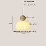 Yellow Travertine LED Pendant Lamp with Natural Wood Accent