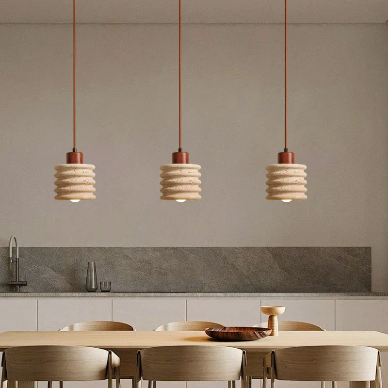 Yellow Travertine LED Pendant Light - Modern Nordic Adjustable Hanging Lamp