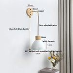 Ceramic Wood Wall Sconce LED Light with Pull Chain Switch - Modern Nordic Style