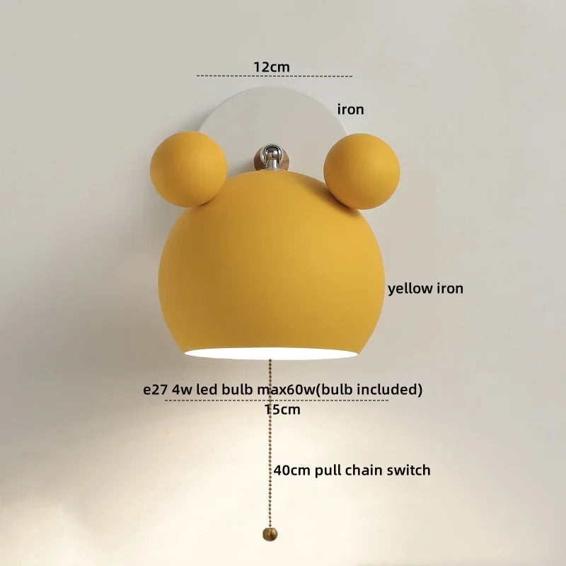 Wood Iron LED Wall Lights with Pull Chain Switch for Modern Living Spaces