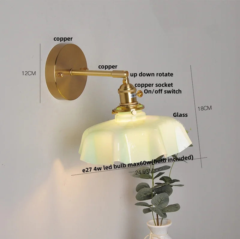 Yellow Glass LED Wall Light Fixture Modern Bedside Lamp Rotation Hallway Aisle