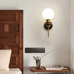 Wood Glass LED Wall Sconce Pull Chain Switch Bathroom Vanity Light